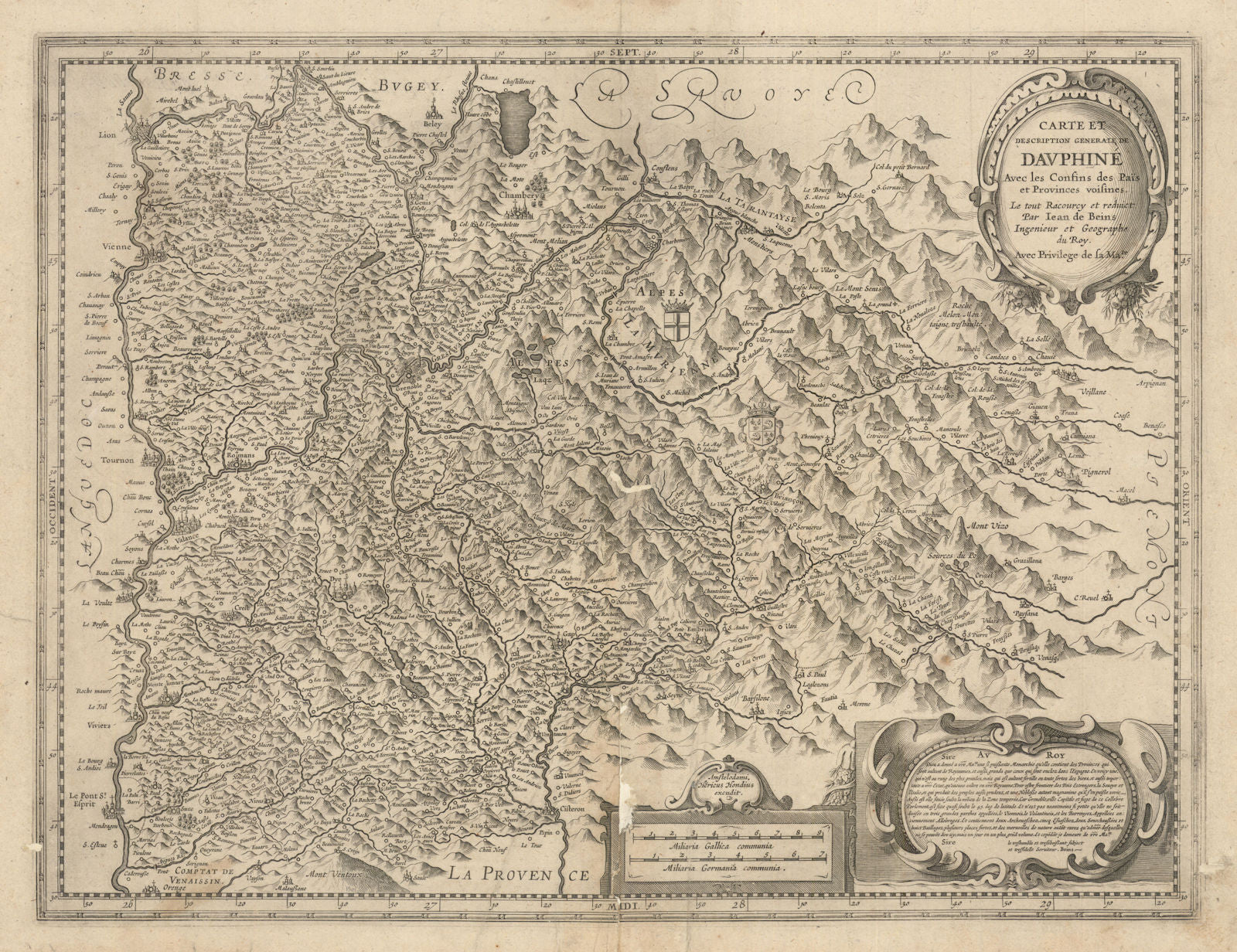 Carte & Description Generale de Dauphiné… Central French Alps. Hondius c1630 map
